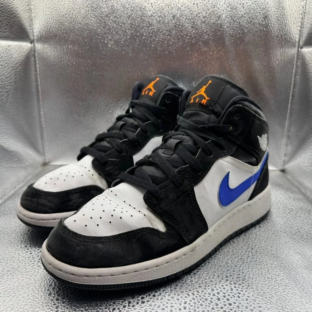 Size 6.5Y Nike Air Jordan 1 Mid GS Black White Racer Blue Kids‎ Shoes 554725-084